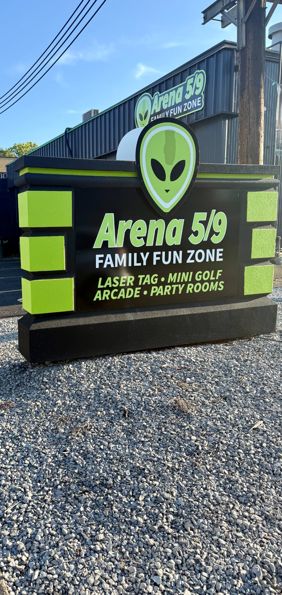 Arena 5/9 Family Fun Zone entrance sign